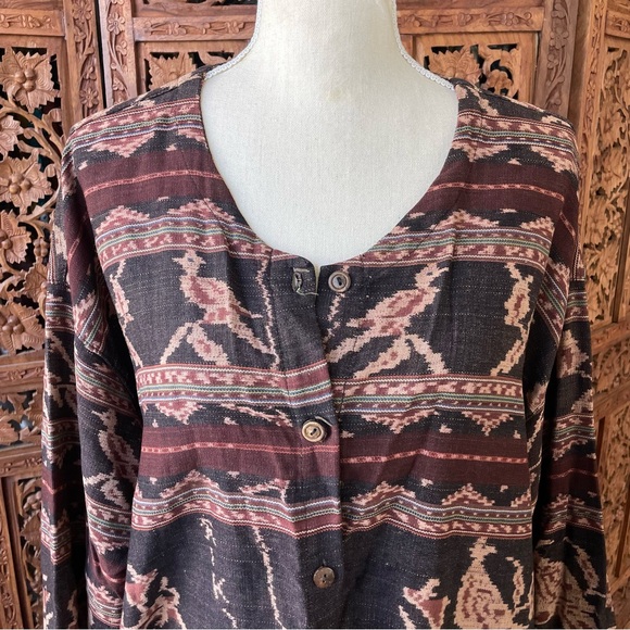 Vintage Cerimonial Indonesian Woven Ikat Boho Patterned Button Front Jacket - Picture 4 of 13